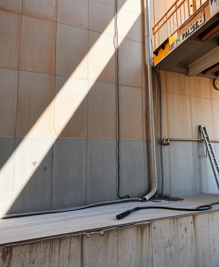 Superfície de concreto em laje com estrutura de canteiro de obras